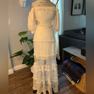 Fashion Nova White Lace Long Sleeve Dress